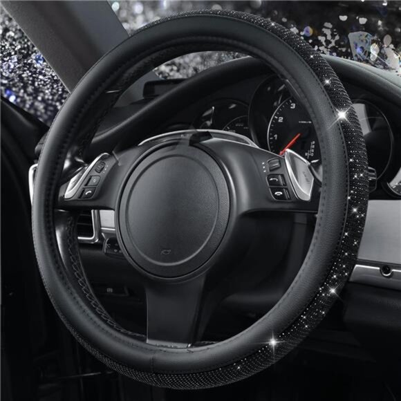 Bling Diamond Leather Steering Wheel Cover, With Sparkly Crystal Glitter - Picture 6 of 7